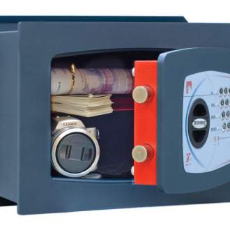 Встраиваемый сейф TECHNOMAX GT/4P* Предназначен для хранения документов и ценностей дома или в офисе. Габариты: 270х390х200 мм.