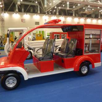 Электромобиль пожарный VOLTECO FIRETRUCK F4S Четырёхместный пожарный электромобиль с боксом для пожарного оборудования,  развивает скорость 40 км/ч и преодолевает расстояния до 80 км. Производство Южная Корея, концерн "VOLTECO".